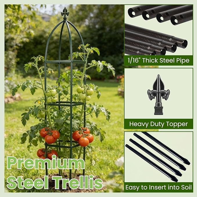 Lancisism 100% Metal Trellis for Climbing Plants Outdoor - Garden Metal Obelisk Trellis Vertical Plant Support for Climbing Vines &amp Flowers - Sturdy Steel Arch Trellis for Potted Plants Indoor Bla