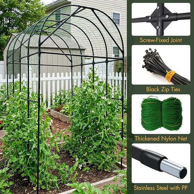 Garden Trellis Arch 7FT Tall – Plastic Coated Metal Arch Trellis for Climbing Plants Outdoor Weather-Resistant Steel Garden Arch for Vegetables Cucumber Tomato Raised Bed Trellis