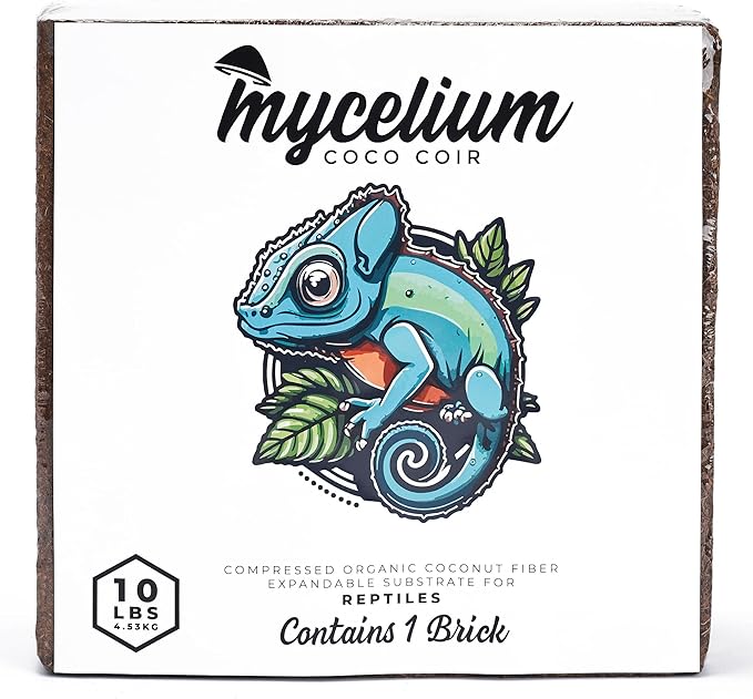 Mycelium Coco Coir Brick I Expandable Organic Coconut Fiber Substrate for Terrarium I Ideal for Reptiles Bedding Nesting &amp Burrowing I OMRI Certified &amp Non-GMO Soil Alternative 10lbs