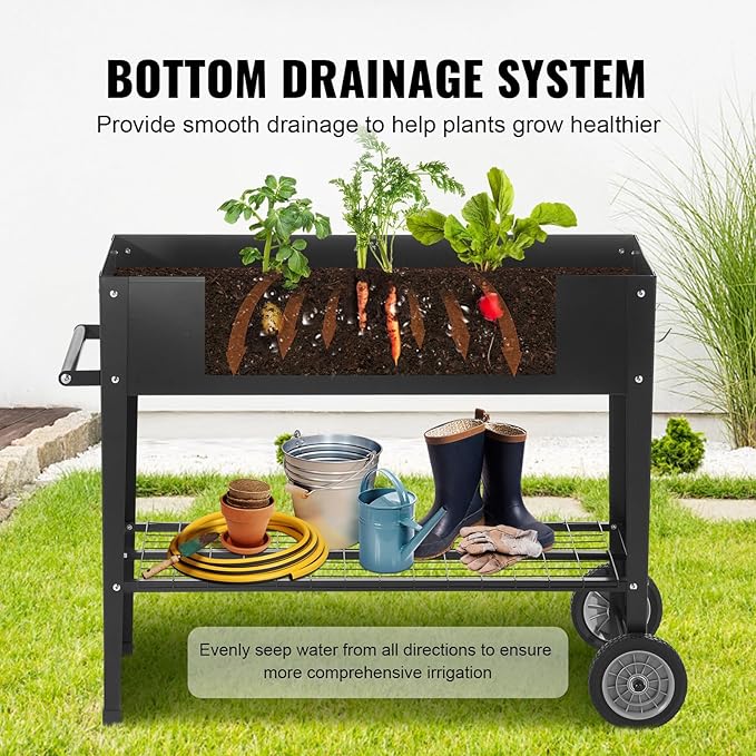 VEVOR Raised Planter Box with Legs and Wheels Larger Size 43.3x19.5x31.5 Outdoor Elevated Garden Bed On Wheel Metal Planting Boxes for Growing Flowers/Vegetables/Herbs in Backyard/Garden/Balcony