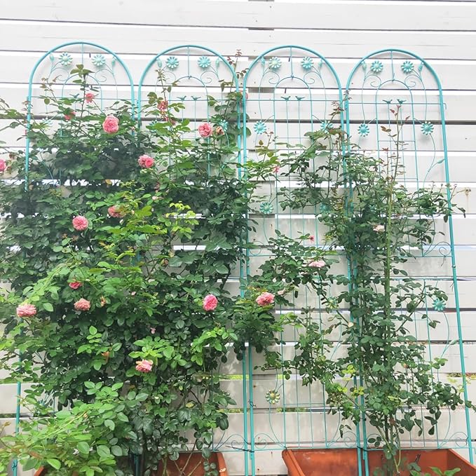 Metal Garden Trellis for Climbing Plants Vines Rose Rustproof Trellis for Outdoor Decor Garden Backyard Patio Outdoor Flower Support Easy Assembly 86.7 x 19.7 (Green 4 Pack)