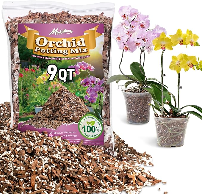 Orchid Bark Potting Mix - 9QT Natural Orchid Potting Mix for Repotting Blended with Small Pine Bark and Perlite to Provide Ideal Ventilation and Good Drainage for Orchids and Other Potted Plants