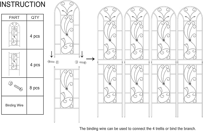 Outdoor Metal Garden Arch 86.7'' x19.7'' Rustproof Trellis for Climbing Plans and Flower Support Garden Arbor with Powder-Coated Galvanized Tube for Vegetables Flower (4 Pack)