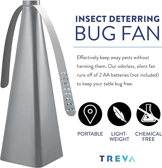 Treva Bug Fan Fly Deterrent with Holographic Blades to Clear Bugs Mosquitoes and Flies Battery Powered Fly Fan Silver (2 Pack)