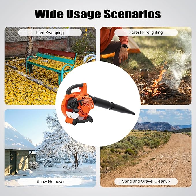 25.4CC 2 Stroke Handheld Leaf BlowerGas Powered Leaf Blower Snow Blower for Lawn CarePoerful Leaf Blowers with 27.95in Adjustable Pipe for Garden Patio
