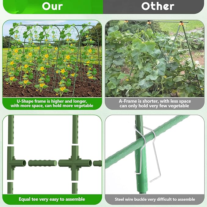 Cucumber Trellis for Raised Bed Garden U-Shape Arch Trellis for Climbing Plants Outdoor Metal Vegetables Trellis with Netting Garden Trellis for Cucumber Plants Sweet Pea Bean