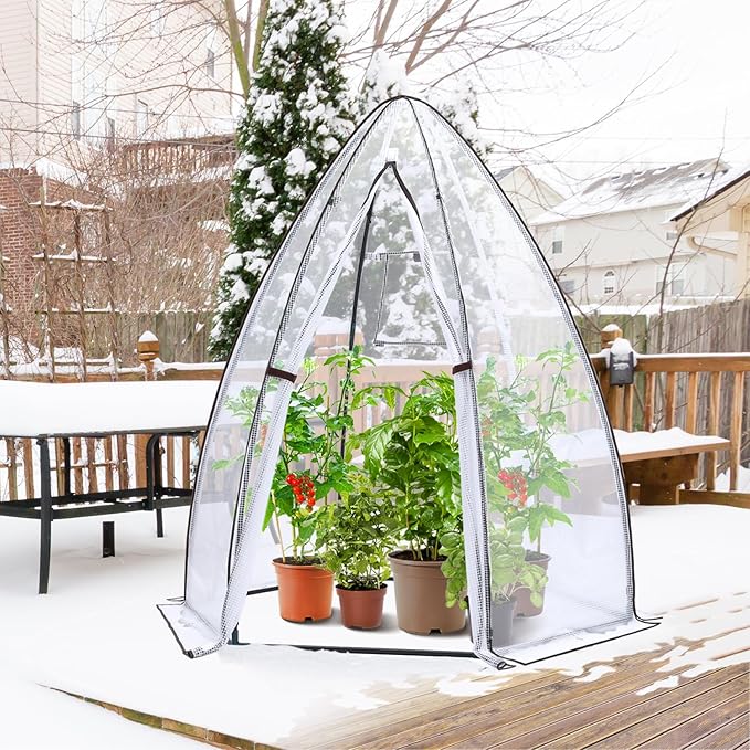 Portable Greenhouse for Outsides Ohuhu Heavy Duty Green House Tent with Durable PE Cover Garden Plant Protector with Zippered Door Mesh Window for Vegetables Flowers Fruits Herbs 63x54x71 Inch