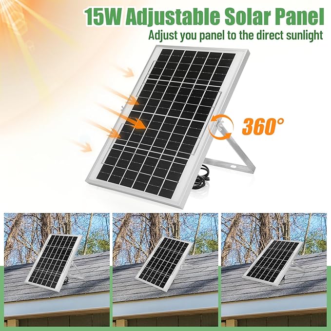 6 Solar Powered Exhaust Fan + 15W Solar Panel High Speed Exhaust Fan with Anti Backflow Valve and Switch Waterproof Solar Powered Fan Kit for Outside Warehouse Shed Kitchen Attic