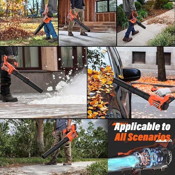MAXLANDER Leaf Blower Cordless Electric Cordless Leaf Blower with 2pcs 3.0Ah Batteries and 1 Charger 600CFM &amp 200MPH and 5 Speed Mode for Patio Cleaning Lawn Care Blowing Fallen Leaves and D