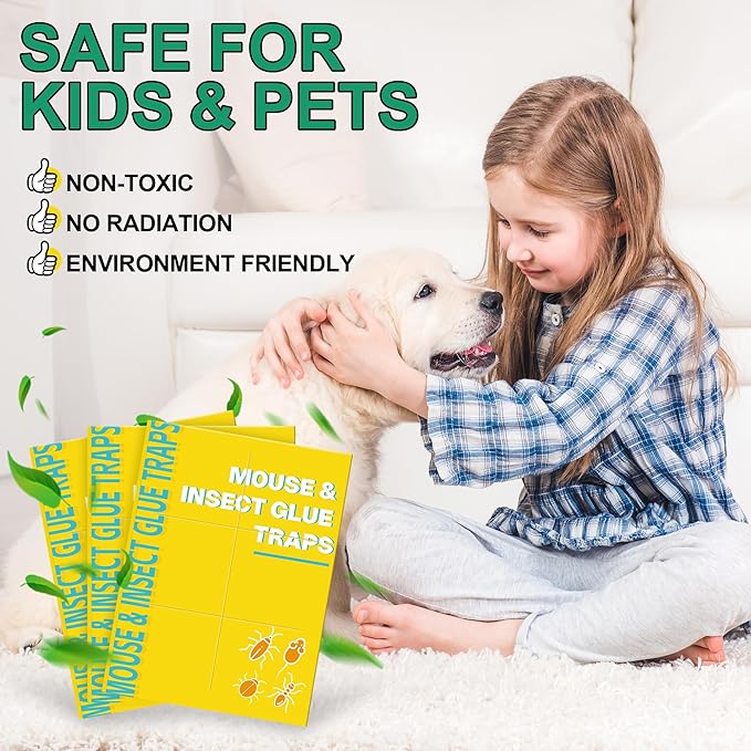 24 Pack Sticky Mouse Traps Sticky Traps for Rats Mice Rodents Snakes No Touch Indoor Mouse Traps for Home Kitchen Garage Attic Basements Easy to Set Yellow