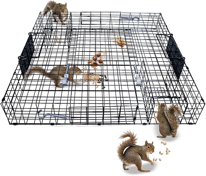Humane Live Animal Trap for Squirrels Chipmunks Mice &amp Rodents - 24.5 Multi-Catch Cage with Auto-Reset System | High-Efficiency Continuous Trapping | Durable Steel for Garden Farm Backyard