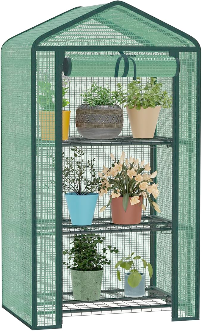 Greenhouse for Indoor Outdoor Small Plastic Plant Green House 3-Tier Rack Stand Portable Greenhouses with Durable PE Cover for Seedling