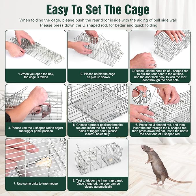 Humane Rat Trap Mouse Traps Work for Indoor and Outdoor 14x5x8 Inch Small Rodent Chipmunk Squirrel Trap and Other Live Animal Trap Cage Catch and Release for Kitchen Yard Garage