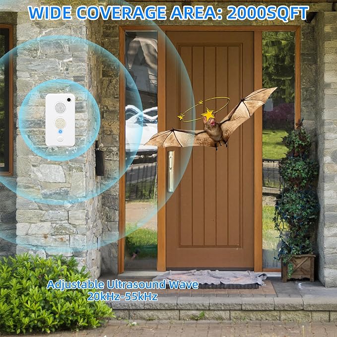 2 Pcs Ultrasonic Bat Repellent for Attic Porch Outdoor Indoor Use Rechargeable Bat Deterrent Devices Electronic Bird Repellent Bats Keep Away Reject Repelling System Removal Device for House Home