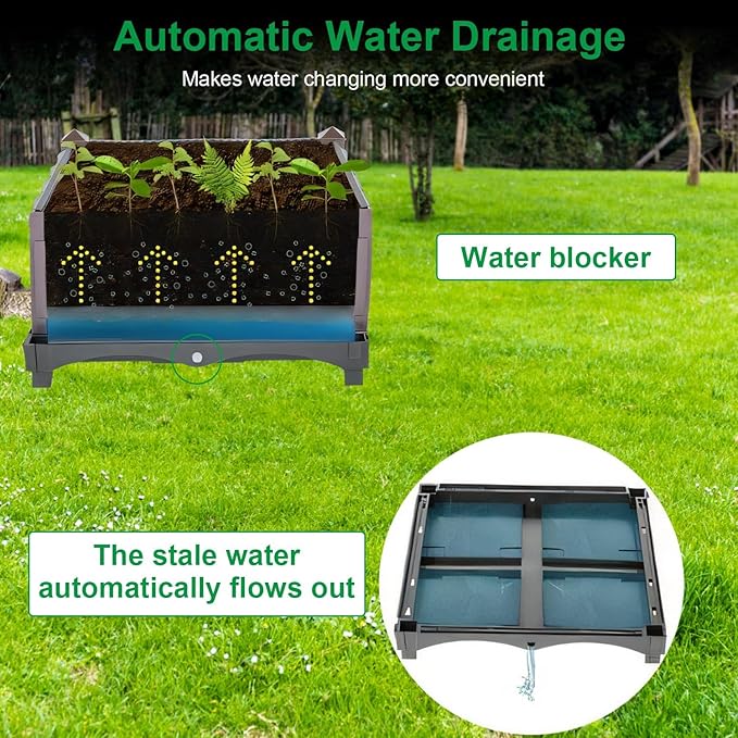Raised Garden Bed 12x12x14 Rattan Pattern Garden Bed Plastic Planter Garden Boxes Outdoor with Self-Watering System for Flowers Vegetables Herbs for Garden Patio Balcony