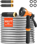 VEVOR Garden Hose Metal 100FT – Heavy Duty Stainless Steel Water Hose Flexible No Kink &amp Tangle Puncture Resistant &amp Rust Proof Lightweight w/ 10-Function Spray Nozzle for Yard Outdoor G