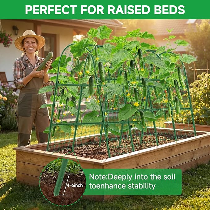 Cucumber Trellis for Raised Bed 48x65 Inch U-Shape Garden Trellis for Outdoor Climbing Plants Rust-Resistant Arch Plant Support Vegetable Trellis for Cucumber Tomato Pea Zucchini Squash