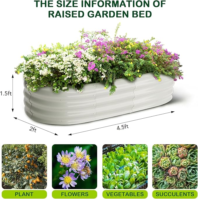 GarveeLife 2 Pcs 4.5x2x1.5ft Oval Raised Garden BedGalvanized Raised BedsOpen-Ended Base Metal Raised Planter BedsGarden Bed OutdoorPlanter Raised Boxes for VegetablesFlowersTool-Free AsseWhite