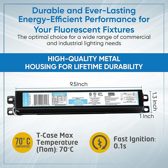 ICN3P32N 120-277V 50-60Hz Input Frequency Solid Wire Type Instant Start Centium Electronic Fluorescent Ballast for 3 F32T8 Lamp Type Indoor/Outdoor Use with Automatic Restart Ballast Box 10 Pack