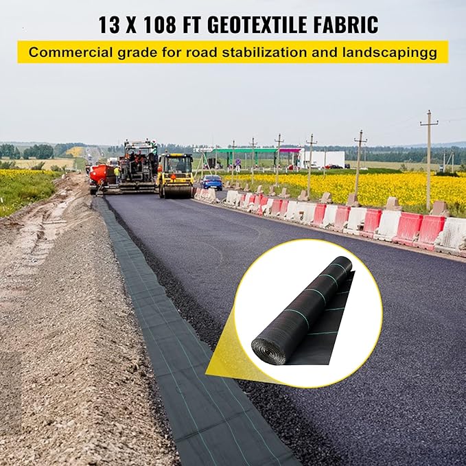 Happybuy Driveway Fabric 13x108ft Commercial Grade Landscape Fabric Garden Weed Barrier Fabric Heavy Duty Geotextile Fabric Underlayment Gravel Ground Cover Drainage Fabric Weed Control Blocker