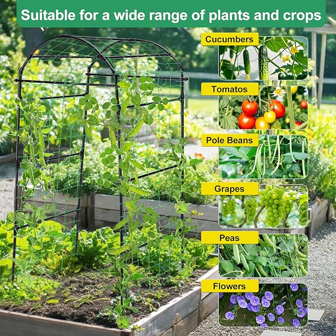 Garden Arch Cucumber Trellis for Climbing Plants Outdoor 6.7ft Tall Archway Arbor Plant Support Grape Vine Tomato Pea Bean Trellis for Raised Bed Backyard Black