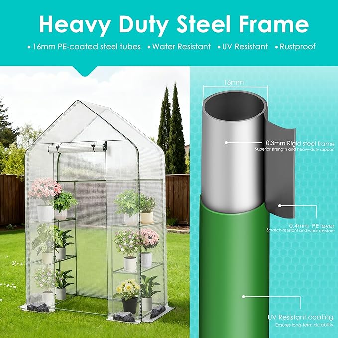 Twira Greenhouse for Outdoors 55.1 x 27.6 x 78.7 Walk in Plant Greenhouses Heavy Duty with Thicken PE Cover 3 Tiers 8 Shelves Greenhouse Plastic Portable Green House for Outside Patio Garden