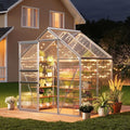 6x4FT Greenhouse for Outdoors Walk-in Polycarbonate Greenhouse with Sliding Door Adjustable Roof Vent &amp Gutter System Portable Outdoor Green House Kit for Winter Gardening