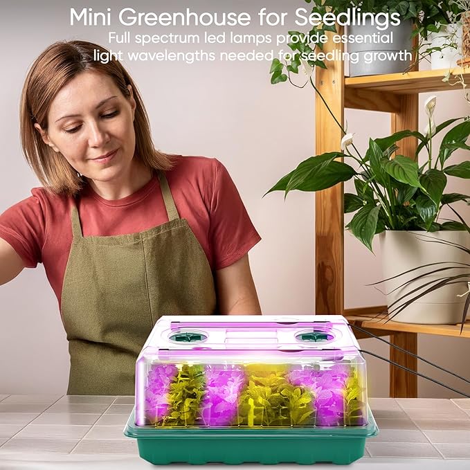 96 Cell Seed Starter Tray with Grow Light Seed Starting Trays with Adjustable Humidity Dome Seed Starter Kit Plant Starter Kit for Seeds Growing Starting Indoor Gardening (No Self-watering)