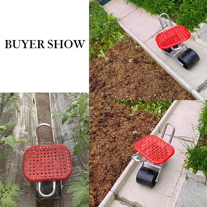 Heavy Duty Gardening StoolRolling Garden Cart with 2 Wheels360° Swivel with Seat for Lawn Planting Yard Work(Red)