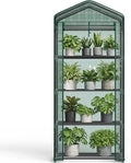 NEWBULIG 4-Tier Mini Greenhouse for Outdoors Small Green House with Sturdy Frame and Durable Green PE Cover Portable Greenhouse for Outside and Indoor Use 27.17 x 19.29 x 63.4 Inches