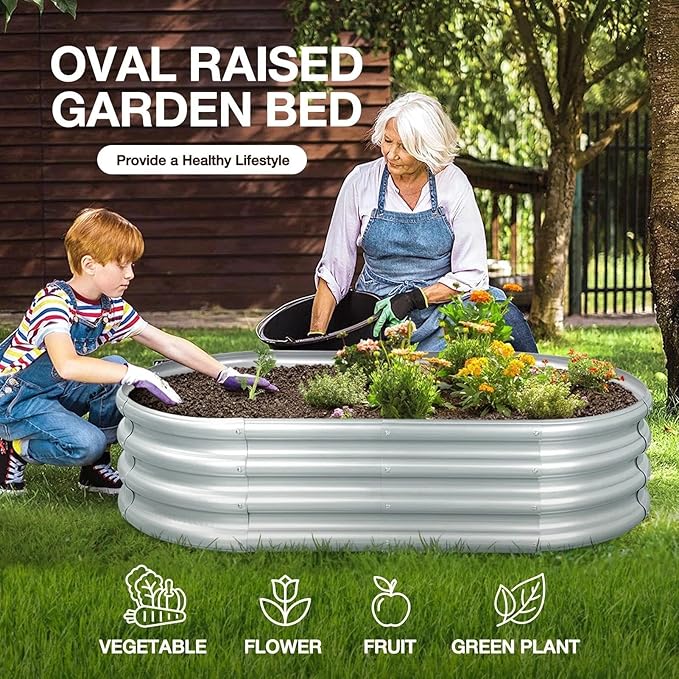 LIALEX Galvanized Raised Garden Bed Metal Outdoor Garden Planters Large Galvanized Raised Planters 4ft (L) X2ft (W) X1ft (H) Silver