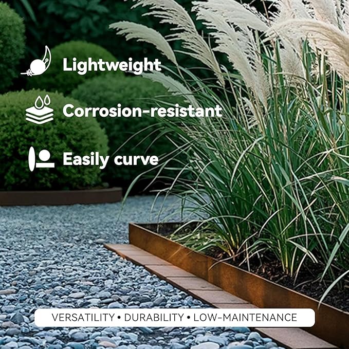 Worth Galvanized Steel Landscape Edging Roll Flexible Metal Garden Border Fence with 8 Stakes for Lawn Flower Bed Yard 10 Inch x 25 Foot Rust