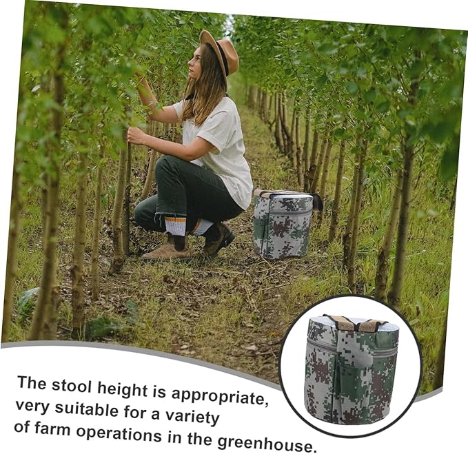 Portable Outdoor Farming Stool with Breathable Foam Cushion 25cm High Garden Workseat with Storage Pocket for Weeding Planting and Travel Random Style