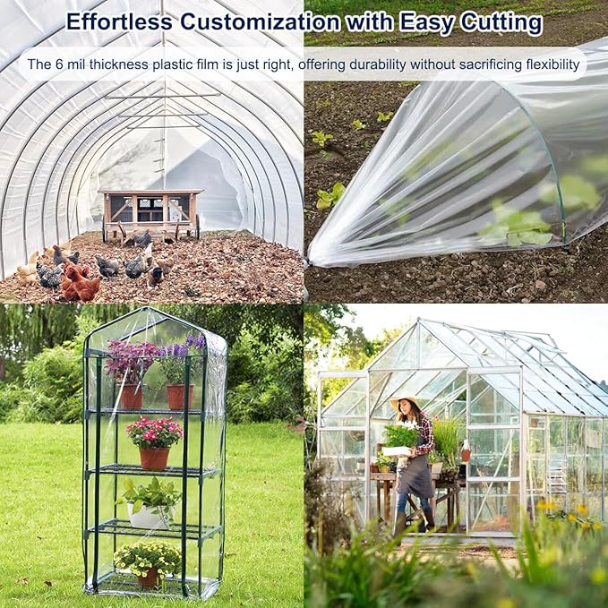 Greenhouse Plastic Sheeting 10 x 30 FT 6 Mil Green House Plastic Covering Heavy Duty UV Resistant Clear Greenhouse Film for Farm Garden Nursery Henhouse