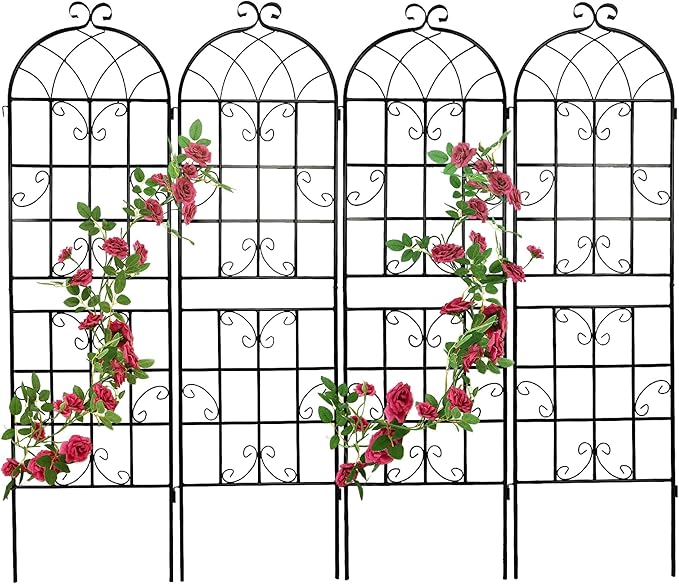 4 Pack Large Garden Trellis 71 H x 19.7 W Heavy Duty Rustproof Black Iron Plant Trellis for Potted Plant Support Metal Climbing Rose Trellis Vine Vegetable Cucumber