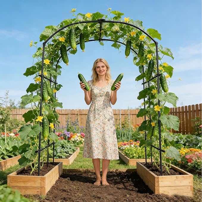 Tall Garden Arch Trellis for Climbing Plants 87in Tall Metal Plant Support Trellis Archway for Climbing Plant Vegetables Cucumber Outdoor Yard Lawn Garden Arch Tunnel Trellis