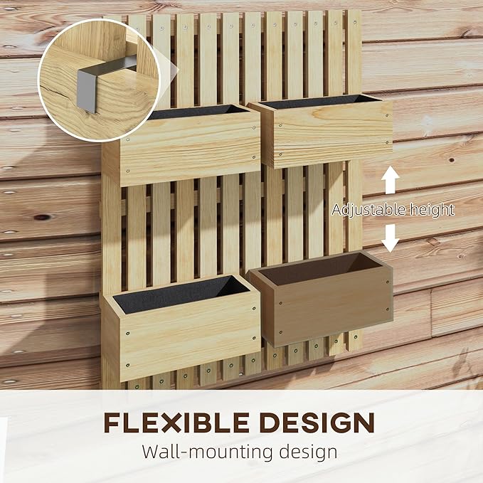 4 Box Raised Garden Bed with for Vine Flowers Climbing Plants 31.5 Tall Wall Mounted Wood Planter Box Set with Adjustable Height Drainage Hole Natural