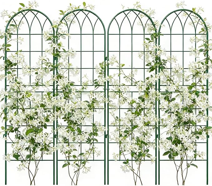 4 Pack Metal Garden Trellis for Climbing Plants Green Metal Garden Trellis for Vines Plant Rose Vegetable SupportLarge Decorative Outdoor Trellis