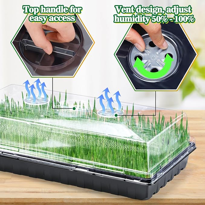 Apipi 10 Pcs 4'' High Durable Humidity Domes - Thickened 1020 Seed Starting Tray Covers with Adjustable Vents Greenhouse Plant Growing Lid Dome for Seedling Growth Well Water Retention