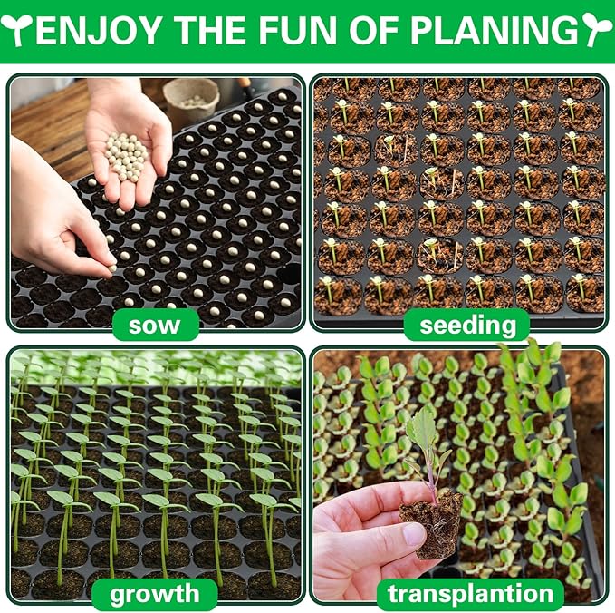 Dandat 100 Pack 200 Cells Reusable Seed Starting Trays Seedling Trays Plant Germination Trays Propagation Tray Plastic Seed Starter Trays with Drain Holes for Growing Seedlings Planting Indoor Garden