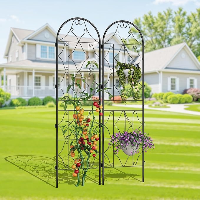 2Pcs 87''x20'' Metal Garden TrellisBlack Coated Rustproof Metal Trellis Outdoor with Versatile Plant SupportTrellis for Cllimbing Plants Vegetables Vines Flowers Plant Trellis