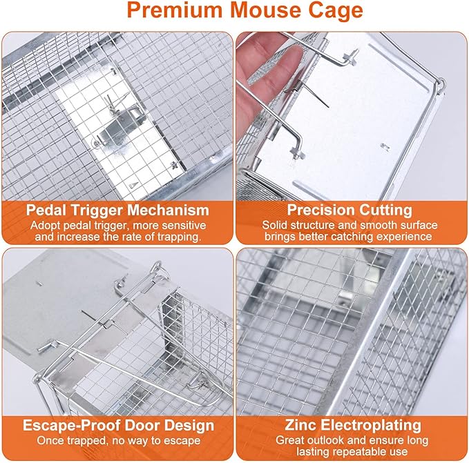 Moclever Humane Rat Trap Cage Dual Door Live Rat Traps Humane Live Rodent Dense Mesh Trap Cage Zinc Electroplating Mice Mouse Control Bait Catch with 2 Detachable U Shaped Rod for Small Animals