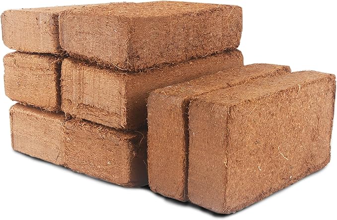 Premium Organic Coconut Coir Bricks - 8 Pack Coco Coir Bricks for Planting Gardening and Potting Soil Substrate. Low EC &amp pH Balanced 100% Organic Peat Moss Mix with Fiber from Coconut Husks