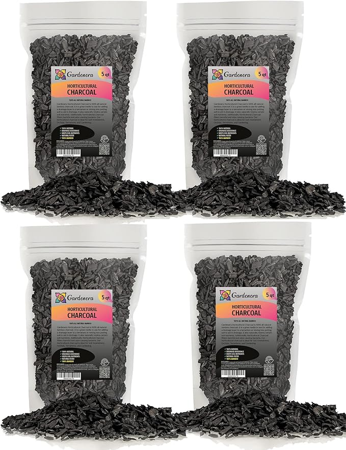 Gardenera - 20 Quart - Premium Horticultural Charcoal for Indoor Plants | Black Diamond Soil Amendment for Orchids Terrariums and Gardening (4 Bags of 5 Quart)