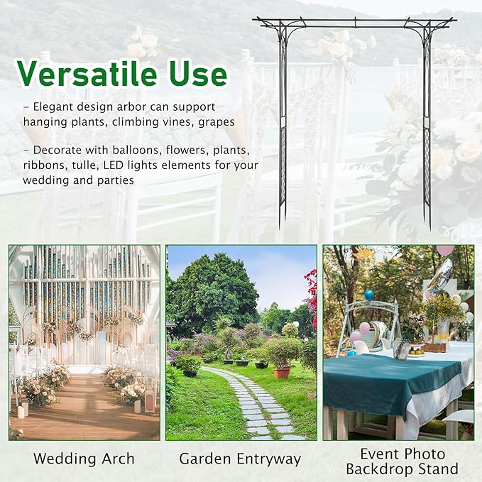 VINGLI Garden Arbor Arch for Wedding Ceremony Party Christmas Garden Decor Steel Garden Trellis for Plant Climbing Pergola for Garden Backyard Lawn (Flat Top)