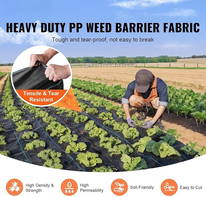 13FTx60FT Premium Heavy Duty Weed Barrier Landscape Fabric 5OZ Woven Geotextile Fabric Under Gravel High Permeability compatible with Weed Blocker Weed Mat Driveway FabricWeed Control Garden Cloth