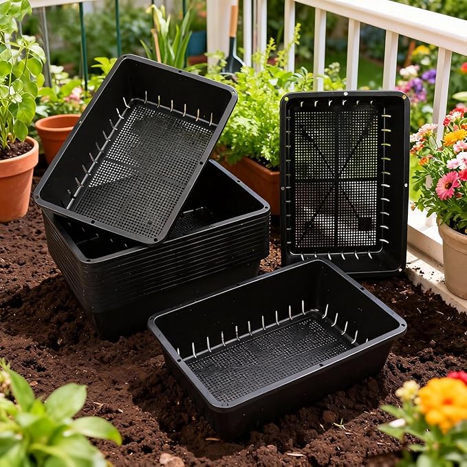 25 Pack Seed Starter Trays 10 x 7 inches Microgreens Growing Trays with Mesh Bottom for Germination Hydroponic &amp Sprouting Plant Trays for Garden Wheatgrass