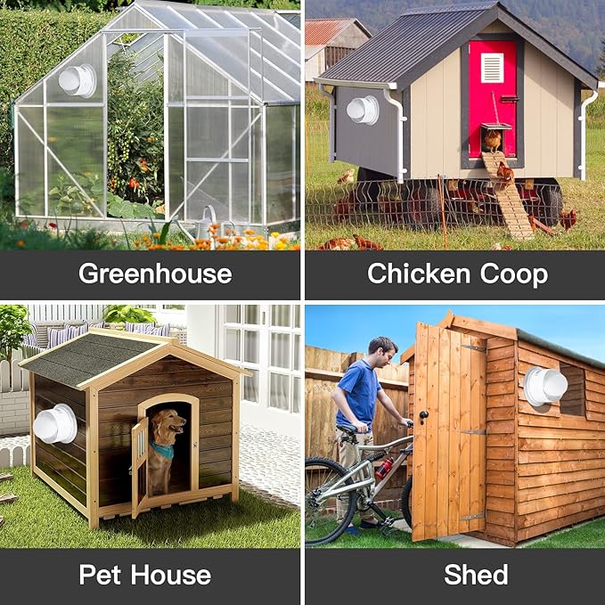 Solar Powered Exhaust Fan 15W Solar Panel + 6 Ventilation Vent Fan for Outside Greenhouse Chicken Coop Shed Pet House