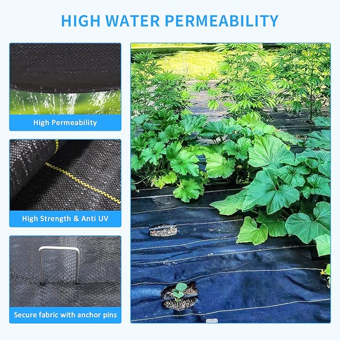 3ft x50ft Pro Black Weed Barrier 6oz Premium Landscape Fabric-Heavy Duty Woven Ground Cloth with Superior Permeability Weed Control Convenient Design