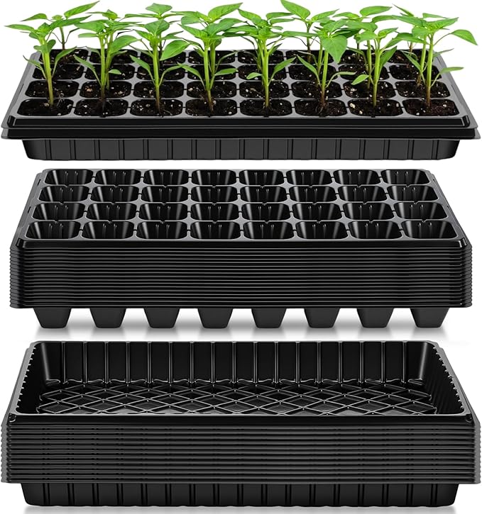 Vesici 32 Pack Seed Starter Trays 32 Cell Seedling Trays with 1020 Flat Tray Deep Plug Nursery Plant Pots for Germination Water Collection Indoor Outdoor Seed Starting &amp Transplanting